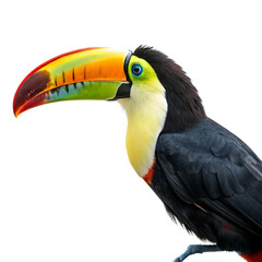 Fototapeta premium A toco toucan showing off its large colorful beak isolated on a transparent background