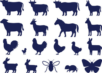 Pet Animal Silhouettes Icon Set  Cats Dogs Fish  Small Animals Vector