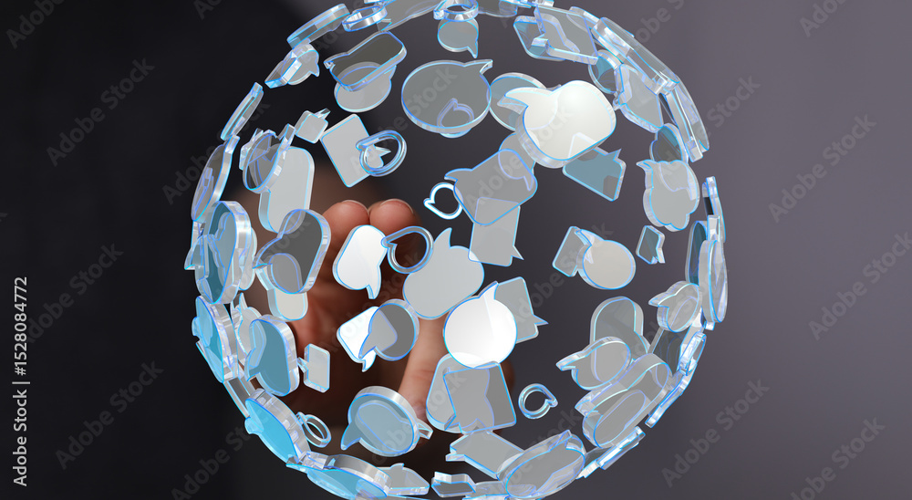 Aufkleber Abstract image of interconnected speech bubbles, representing global communication and networking.