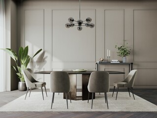 3d modern dining room with table	