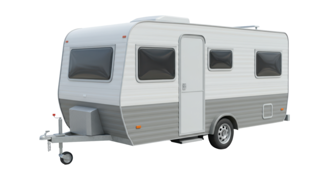 Isolated Travel Trailer Caravan in Grey and White