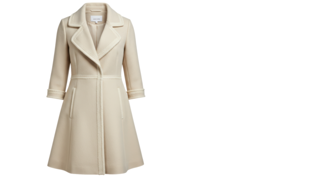 Isolated Elegant Cream Colored Wool Coat Detailed Stitching - Powered by Adobe