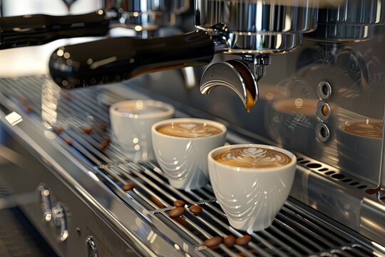 Sharp Image of High Angle of Coffee Machine Cups