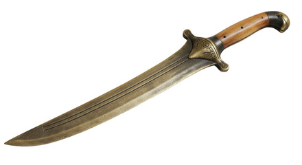 Isolated Ornate Bronze Dagger with Wooden Handle