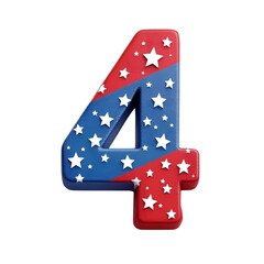 Fototapeta premium 3D Number 4 with Patriotic Stars and Stripes for July 4th Celebration