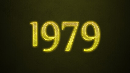 Neon glowing yellow number of 1979 on dark background.