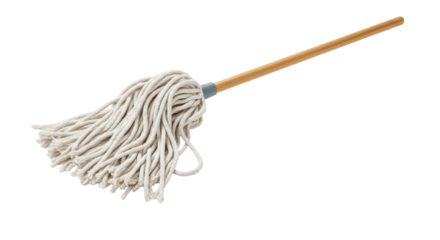 Isolated Cotton String Mop with Wooden Handle