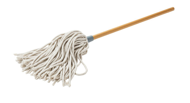 Isolated Cotton String Mop with Wooden Handle