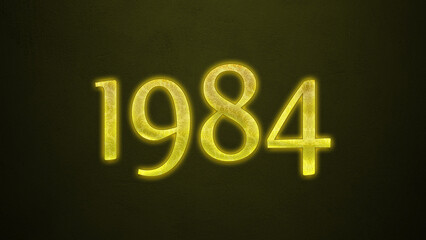 Neon glowing yellow number of 1984 on dark background.