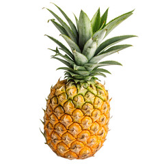 A single fresh tropical pineapple with a leafy crown isolated on a transparent background