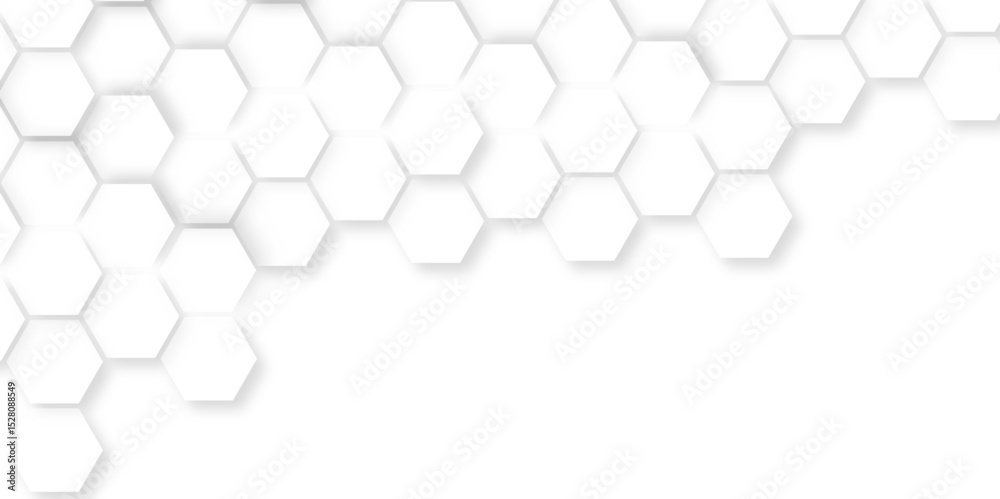 Poster Modern simple style seamless pattern with hexagonal graphic design. Geometric art deco texture mosaic white background. abstract molecular structures in technology, wallpaper background, vector.	