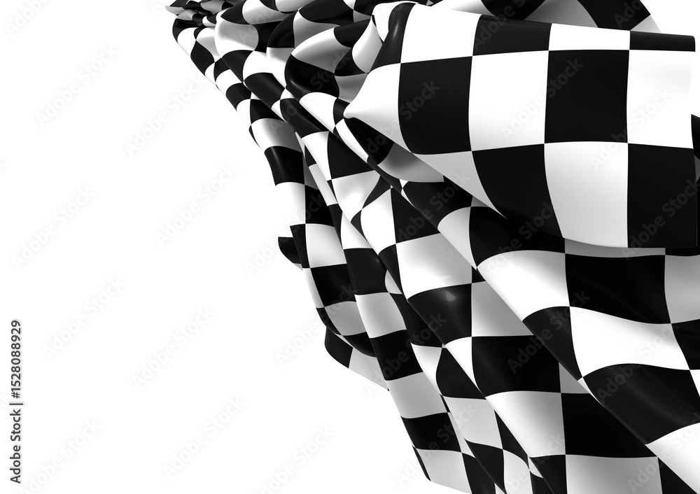 Poster The checkered flag waves in the wind signaling the end of a race