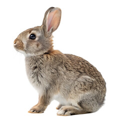 Obraz premium A wild cottontail rabbit sitting still and listening isolated on a transparent background