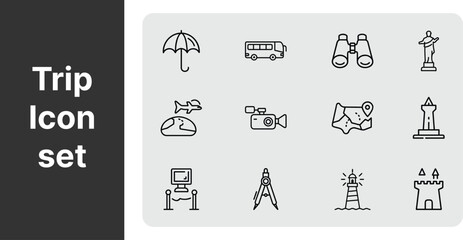 Trip line art icons set 
