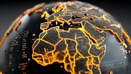 Digital Earth Globe with Glowing Continents and Data Overlays for Technology Visualization - Powered by Adobe