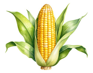 Watercolor illustration of corn. Food clipart illustration.