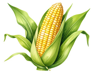 Watercolor illustration of corn. Food clipart illustration.