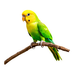 Fototapeta premium Vibrant Budgerigar on Branch with Bright Green and Yellow Feathers in Natural Habitat