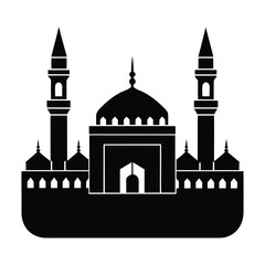 Grand Mosque of Mecca with Kaaba in vector  silhouette 