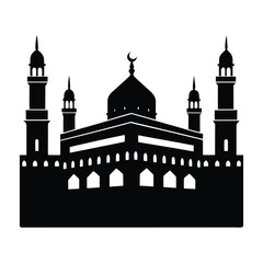 Grand Mosque of Mecca with Kaaba in vector  silhouette 