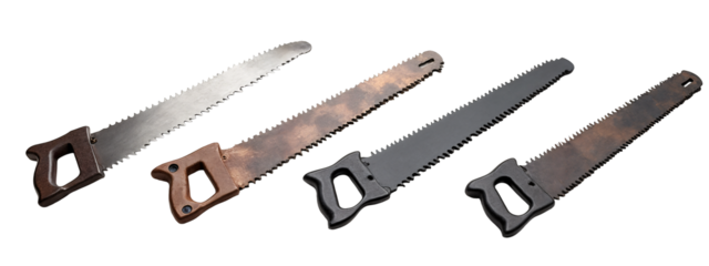 A set of four different types of hand saws