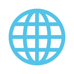Internet Globe Icon in Blue Flat Style
