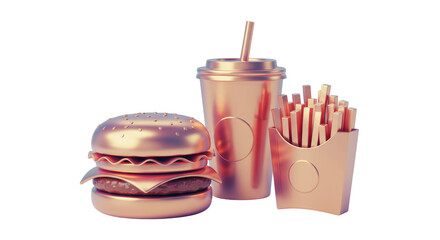 Isolated Golden Fast Food Feast Burger Fries Drink