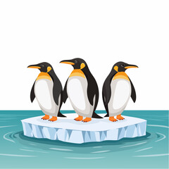 Fototapeta premium Three Emperor Penguins standing on an ice floe in the ocean a scalable design perfect for branding logo creation or wildlife presentations