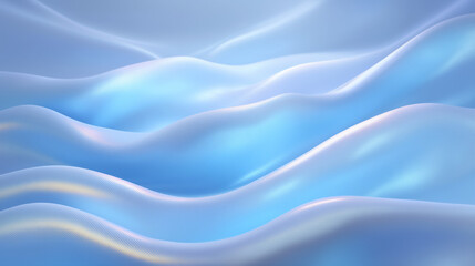 Soft blue fabric waves gently flow in a calming setting. This tranquil backdrop showcases smooth, fluid forms. Concept of relaxation, wellness, design