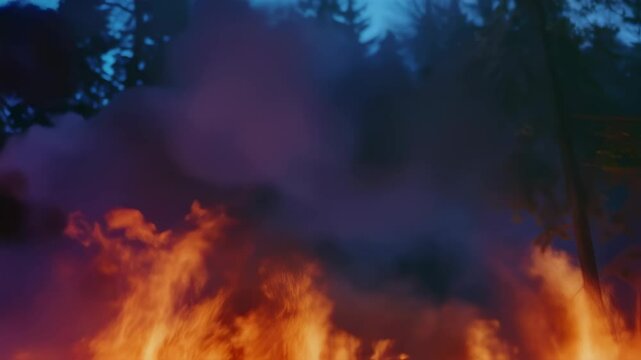 Dramatic Flames in a Forest Setting