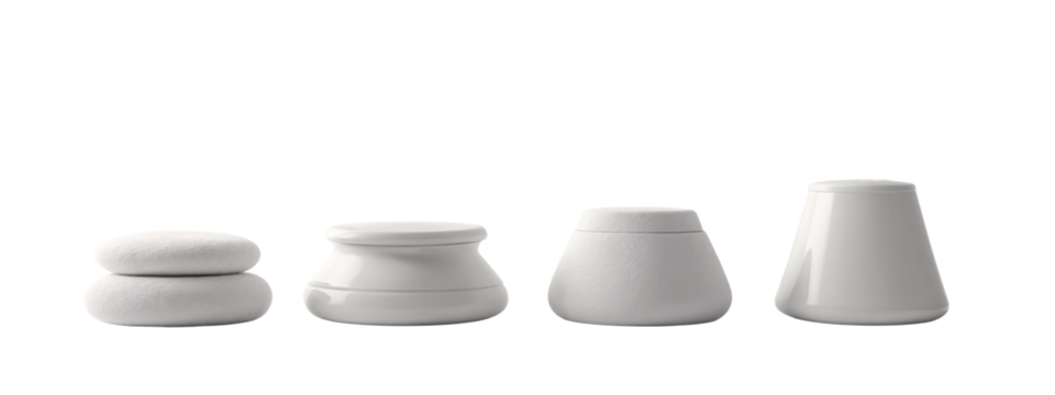 A group of three white vases sitting next to each other.