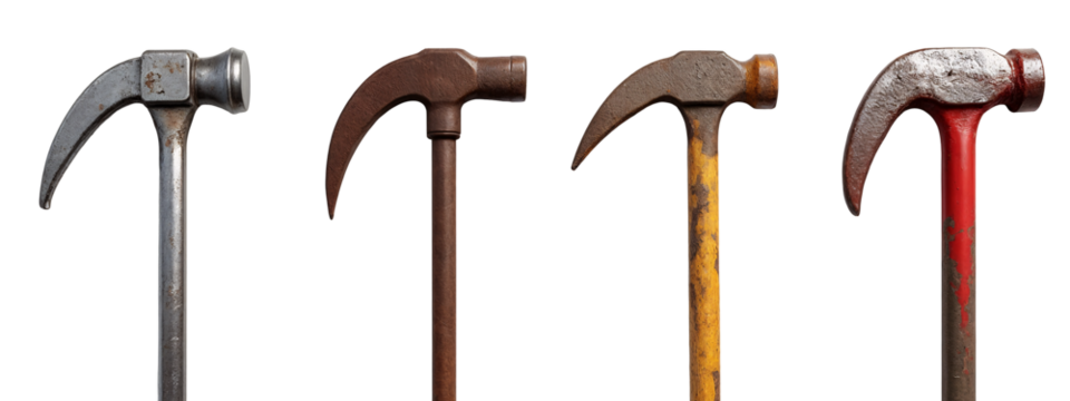 A row of four different types of hammers