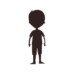 Boy full body silhouette vector illustration, standing child profile, kids activity avatar, minimalist black