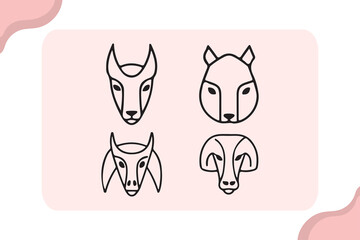 Stylized Animal Faces - Vector illustration of a set of animals, Vector Line Art for Creative Projects .