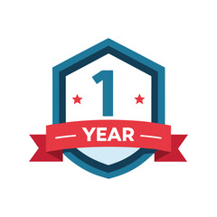 1 year badge vector illustration, first anniversary award, editable milestone template, corporate employee or wedding celebration