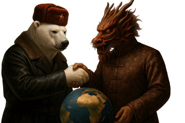 polar bear and dragon handshake