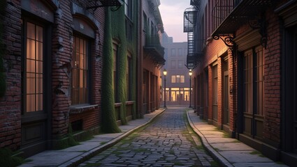 Obraz premium Cobblestone alleyway dusk cityscape urban scenery