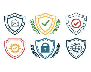 icon set of shield icon symbol in line art style. with shiny color of silver. Protection sign. Security sign. Vector