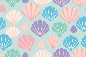 Seashell seamless vector pattern, ocean beach repeat design, coastal nautical textile print, summer seaside background