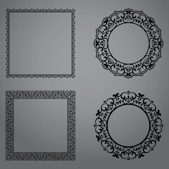 Set of decorative frames Elegant vector element for design in Eastern style, place for text. Floral black and gray borders. Lace illustration for invitations and greeting cards