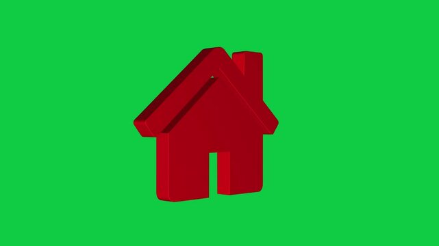 4K 3D Metallic Home icon Animation on green screen background. Animated home house 3d icon loop modules for edit with alpha matte. Rotating house symbol
