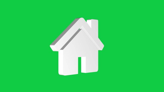 4K 3D Metallic Home icon Animation on green screen background. Animated home house 3d icon loop modules for edit with alpha matte. Rotating house symbol
