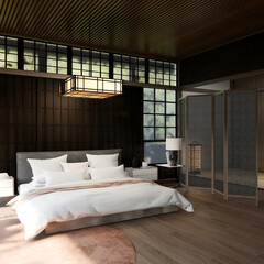 Bed room Japanese traditional and mattress bed modern and decoration to make the room look culture . 3D rendering