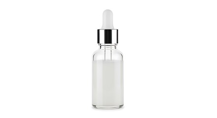 Glass dropper bottle with white serum for skincare product mockup
