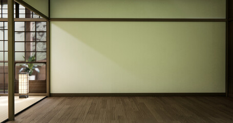 Muji style Empty room minimal with wood panels wall background 3D illustration rendering