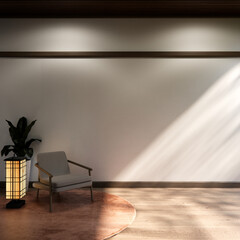 arm chair and decoration japanese on Modern room interior wabisabi style.3D rendering