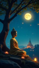 Lord buddha under the night sky