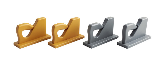 A set of three different colored metal objects