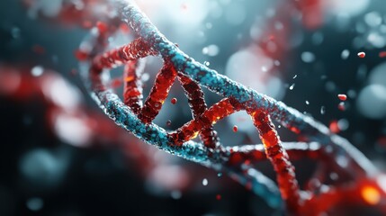 An intricate representation of a DNA strand rendered in vibrant colors, signifying the essence of life and scientific discovery, beautifully illustrating the complexity of genetics.