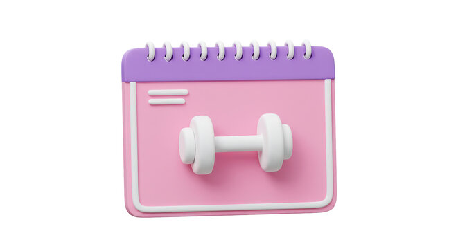 Isolated Pink Calendar with Dumbbell for Fitness Planning